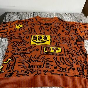 Orange Graphic Knit Sweater